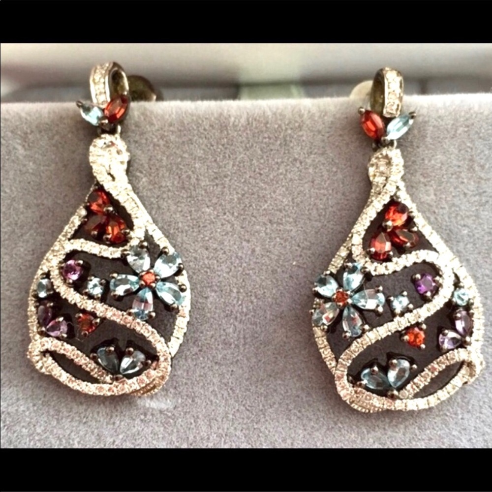 14K Black gold with diamonds & gemstones earrings